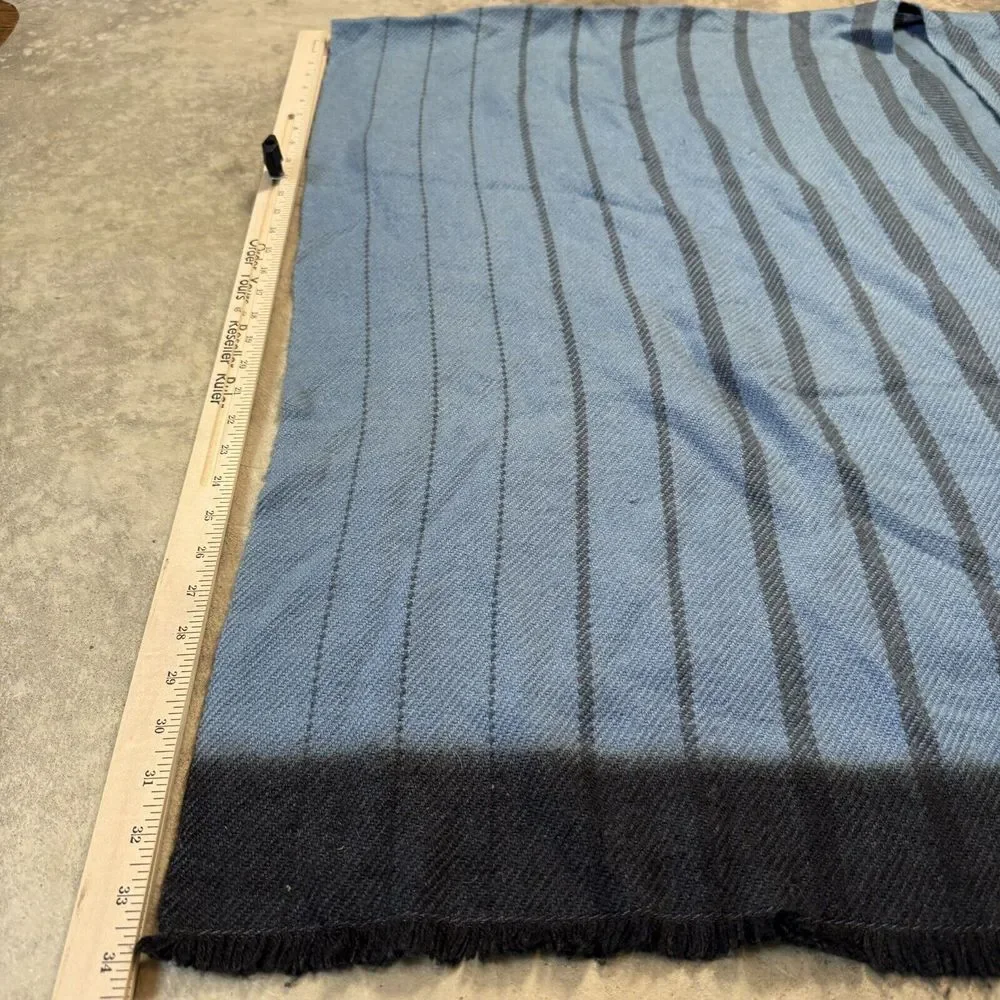 BAJRA Scarf Shaw Womens 44x68 Blue Merino Striped Hand-Embroidered Wrap Lux - Picture 3 of 6
